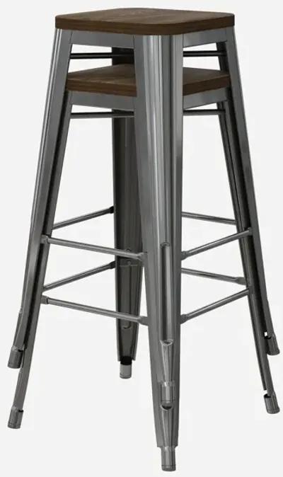 Fusion 30 Inch Metal Backless Bar Stool with Wood Seat, Set of 2