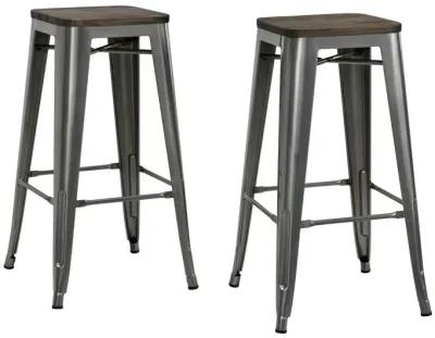 Fusion 30 Inch Metal Backless Bar Stool with Wood Seat, Set of 2