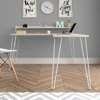 Haven Retro Computer L Desk with Riser and Metal Hairpin Legs