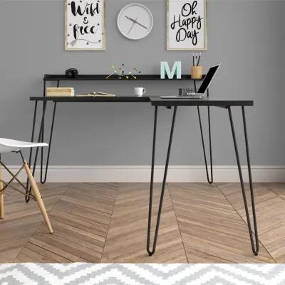 Haven Retro Computer L Desk with Riser and Metal Hairpin Legs