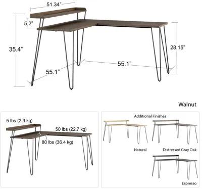 Haven Retro Computer L Desk with Riser and Metal Hairpin Legs