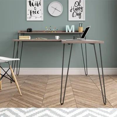 Haven Retro Computer L Desk with Riser and Metal Hairpin Legs