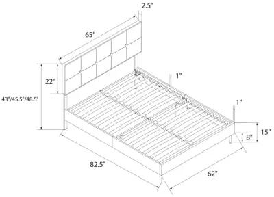 Tyler Linen Upholstered Bed with Square Tufted Headboard and Wooden Frame