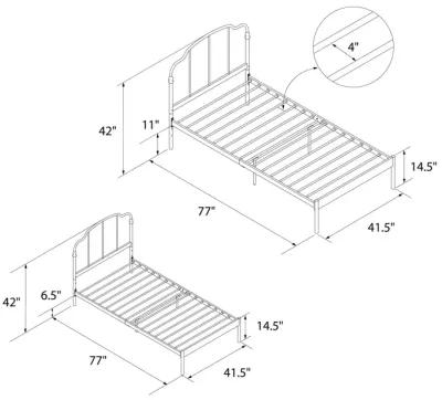 Camie Metal Bed with Adjustable Height Base and Vintage Headboard