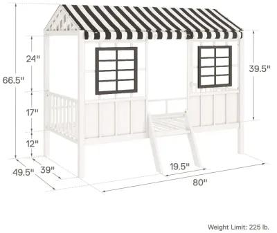 Rowan Valley Forest Metal Loft Bed with a Fixed Ladder and Fabric Curtains