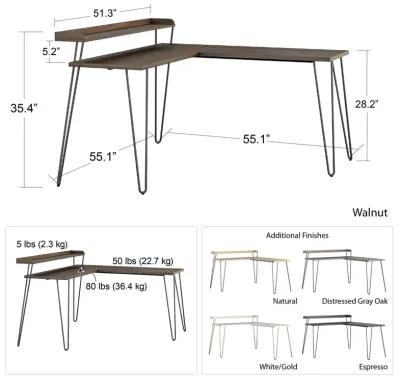 Haven Retro Computer L Desk with Riser and Metal Hairpin Legs