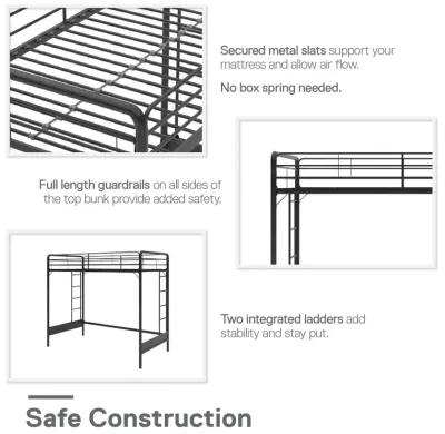 Colten Raised Loft Bed with Metal Frame and Bottom Nook