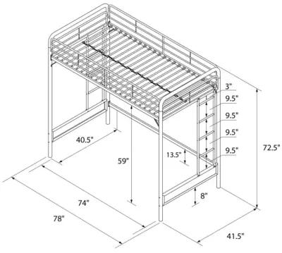 Colten Raised Loft Bed with Metal Frame and Bottom Nook