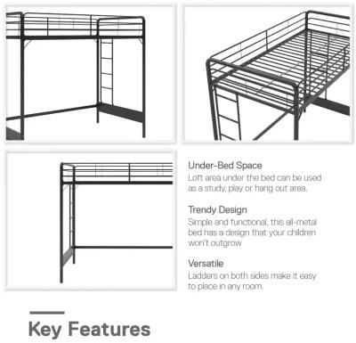 Colten Raised Loft Bed with Metal Frame and Bottom Nook