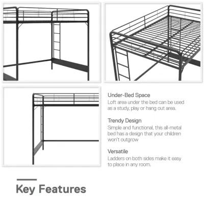 Colten Raised Loft Bed with Metal Frame and Bottom Nook