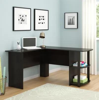 Dakota Computer L Desk with Side Bookshelf and Large Worksurface