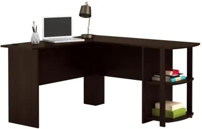 Dakota Computer L Desk with Side Bookshelf and Large Worksurface