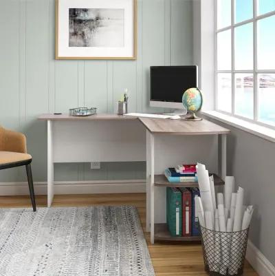 Dakota Computer L Desk with Side Bookshelf and Large Worksurface