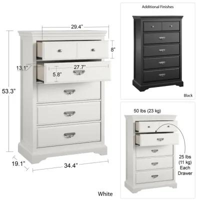 Bristol Traditional 5 Drawer Dresser with Elegant Moldings and Pewter Pulls