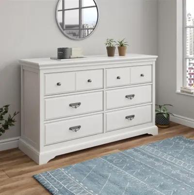 Bristol Traditional 6 Drawer Dresser with Elegant Moldings and Pewter Pulls