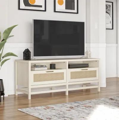 Lennon TV Stand for TVs up to 60 Inch with Faux Rattan and 2 Large Drawers