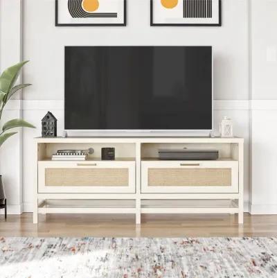 Lennon TV Stand for TVs up to 60 Inch with Faux Rattan and 2 Large Drawers