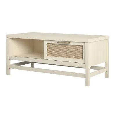 Lennon Coffee Table with Faux Rattan and Sliding Door