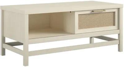 Lennon Coffee Table with Faux Rattan and Sliding Door