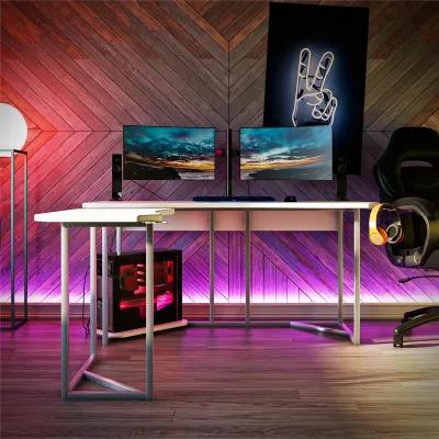 Quest Gaming Reversible L Desk with CPU Stand and Wire Management System