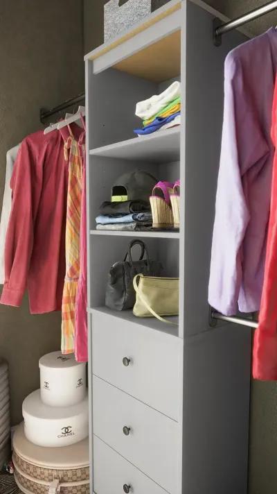 Beckett Closet Storage Organizer with 3 Clothing Rods, 3 Shelves and 3 Drawers