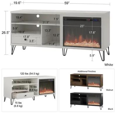 Owen Retro Fireplace TV Stand for TVs up to 65 Inches with Storage Drawer