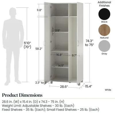 Basin Tall Asymmetrical Storage Cabinet with Adjustable Shelving and Feet