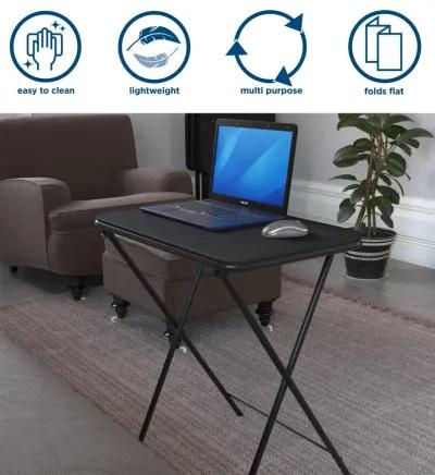 5 Piece Folding Vinyl Top TV Tray Set with Storage Rack