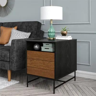 Reznor End Table with Open and Concealed Storage and Metal Frame