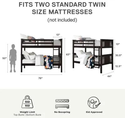 Dylan Wooden Twin over Twin Bunk Bed with Wood Slats