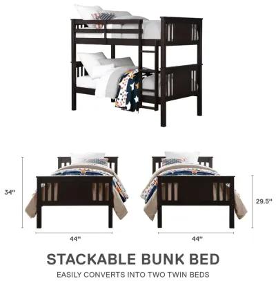 Dylan Wooden Twin over Twin Bunk Bed with Wood Slats