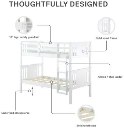 Dylan Wooden Twin over Twin Bunk Bed with Wood Slats