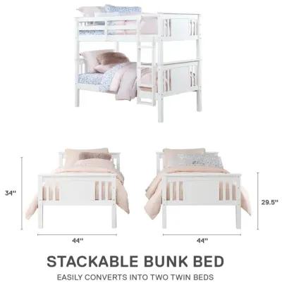 Dylan Wooden Twin over Twin Bunk Bed with Wood Slats