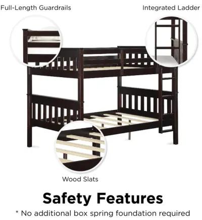 Moon Full-Over-Full Wood Bunk Bed with USB Port and Integrated Ladder