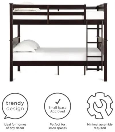 Moon Full-Over-Full Wood Bunk Bed with USB Port and Integrated Ladder