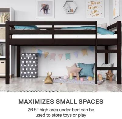 Milton Junior Twin Size Wooden Espresso Loft Bed for Kids