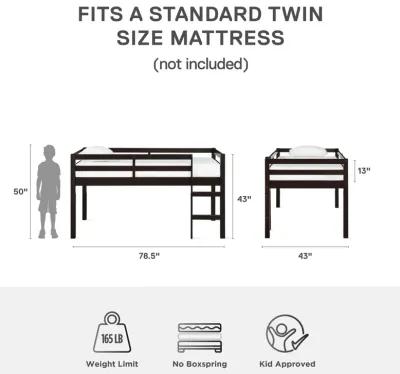 Milton Junior Twin Size Wooden Espresso Loft Bed for Kids