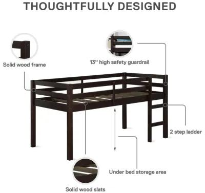 Milton Junior Twin Size Wooden Espresso Loft Bed for Kids