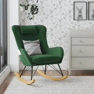 Robbie Rocker Accent Chair with Storage Pockets and Matching Pillow Headrest