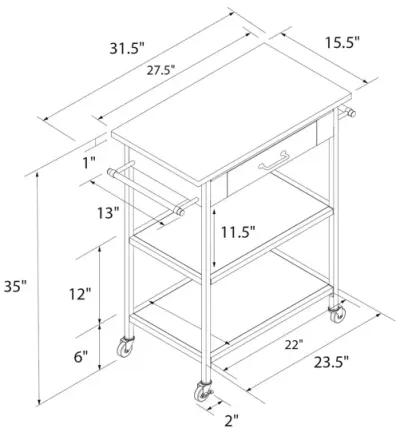 Kane Kitchen Cart with 1 Drawer, 2 Shelves and 2 Towel Bars