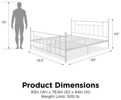 Manila White Metal Bed with Sturdy Metal Frame and Slats