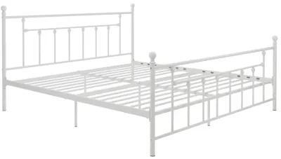 Manila White Metal Bed with Sturdy Metal Frame and Slats