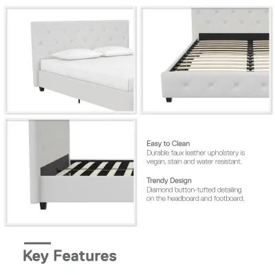 Dakota Upholstered Platform Bed With Diamond Button Tufted Heaboard