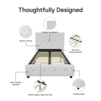 Dakota Upholstered Platform Bed With Diamond Button Tufted Heaboard