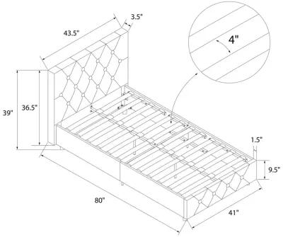 Dakota Upholstered Platform Bed With Diamond Button Tufted Heaboard