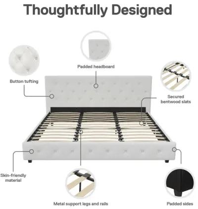 Dakota Upholstered Platform Bed With Diamond Button Tufted Heaboard