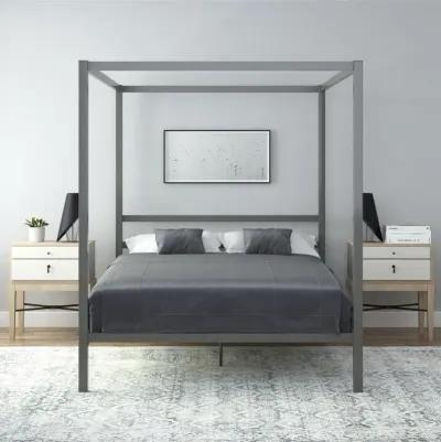 Modern Metal Canopy Bed with Sleek Built-In Headboard