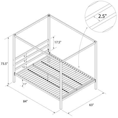 Modern Metal Canopy Bed with Sleek Built-In Headboard