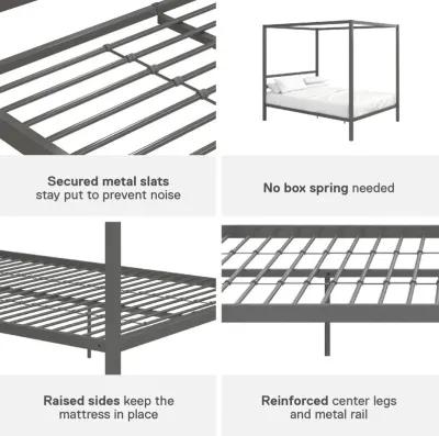 Modern Metal Canopy Bed with Sleek Built-In Headboard