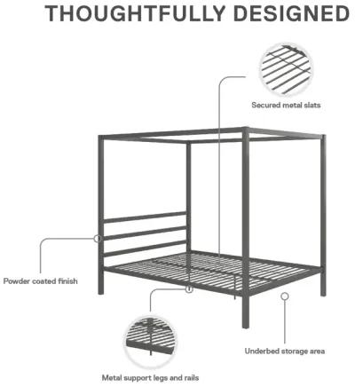 Modern Metal Canopy Bed with Sleek Built-In Headboard